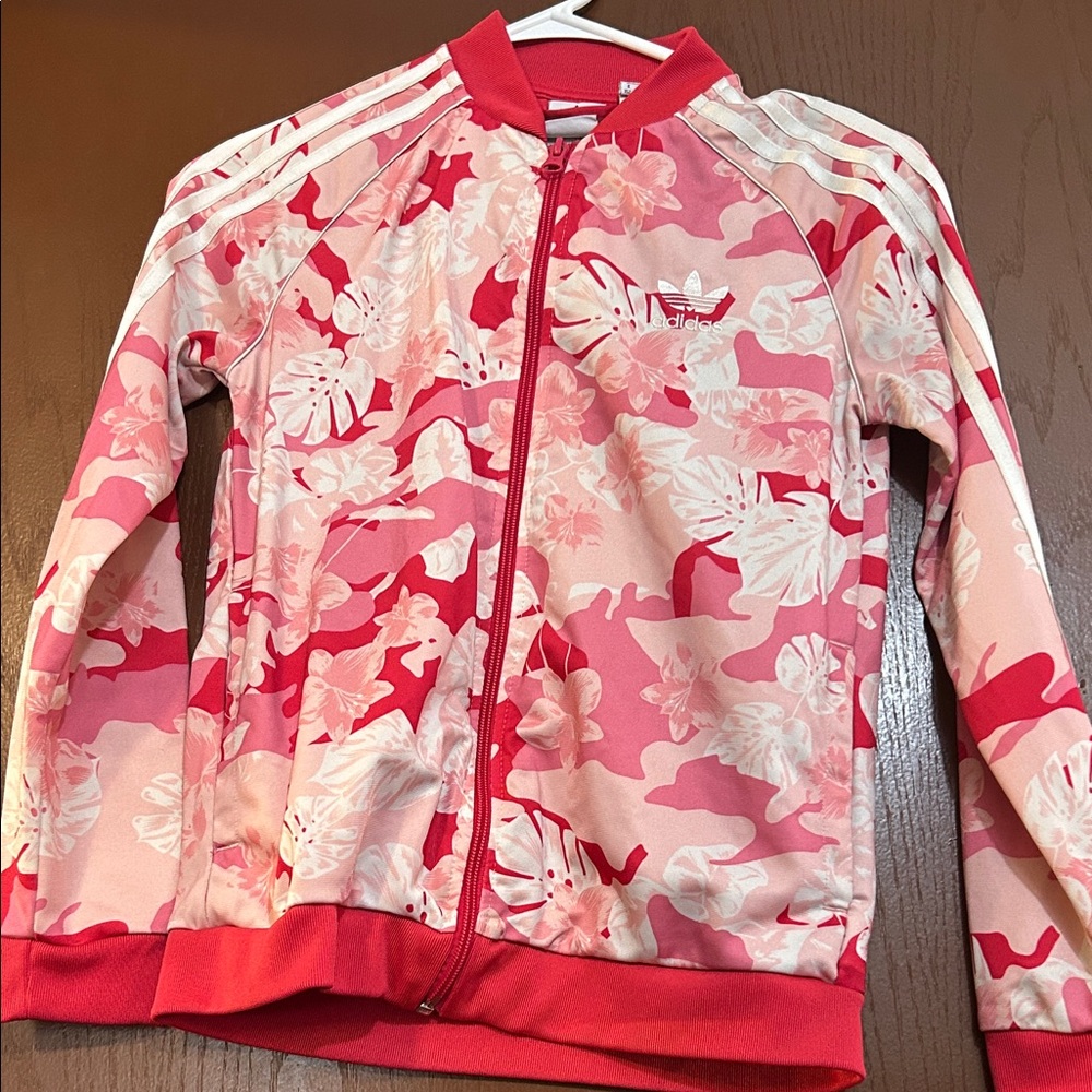Adidas Kids Red and White Floral Jacket